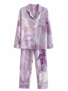 Lavender Floral Button-Up Pajama Set – Size Small GUC *Flaw